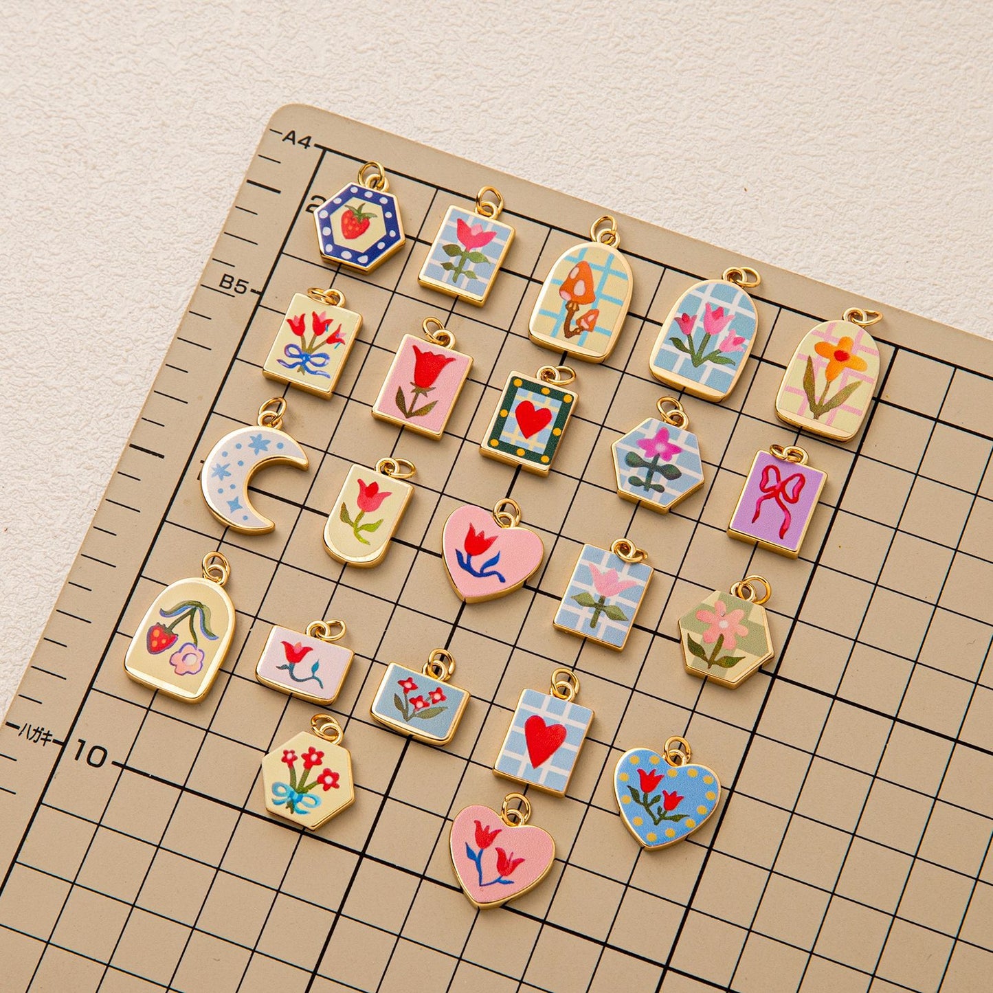 Elegant 18K Gold Plated Square Floral Brass Charm Bar for Women