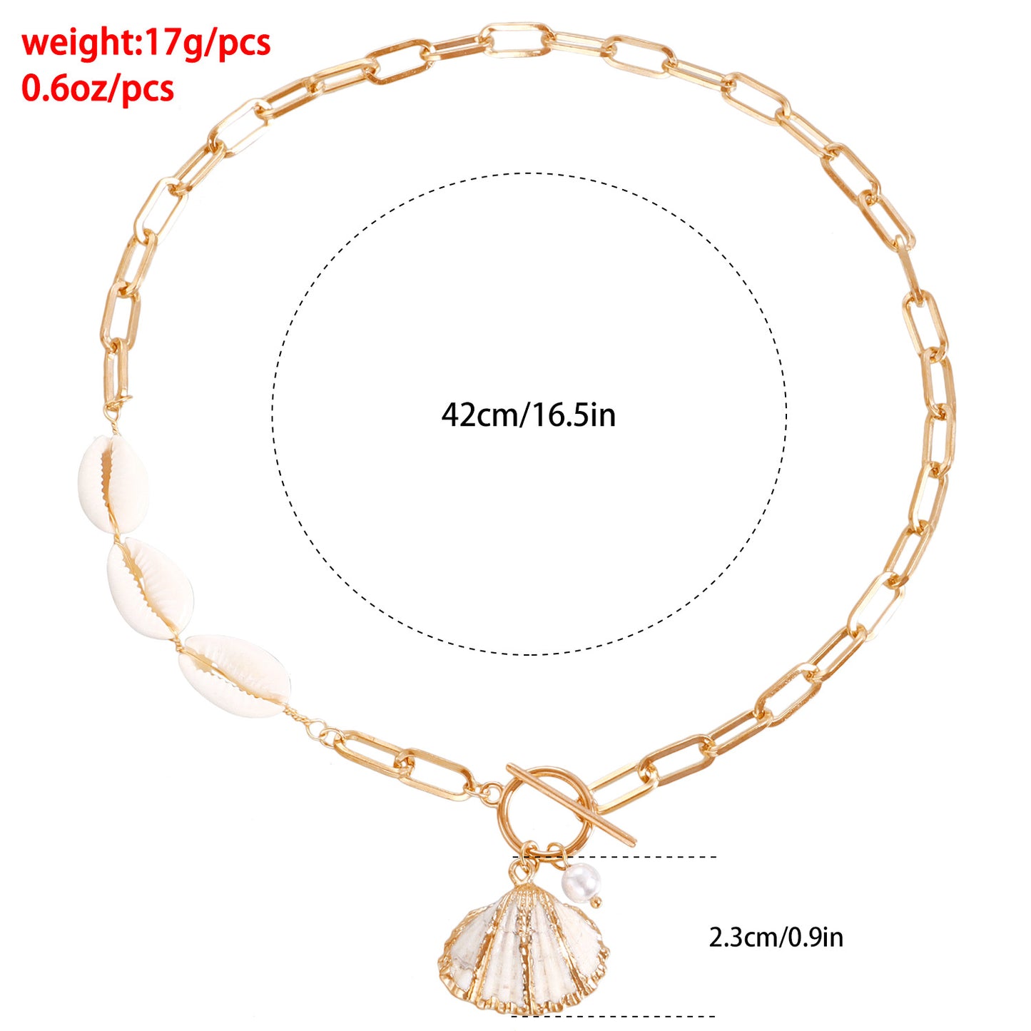 Collar con colgante de concha geométrica para mujer con cuerpo de aleación y acabado chapado, cadena de clavícula con temática playera