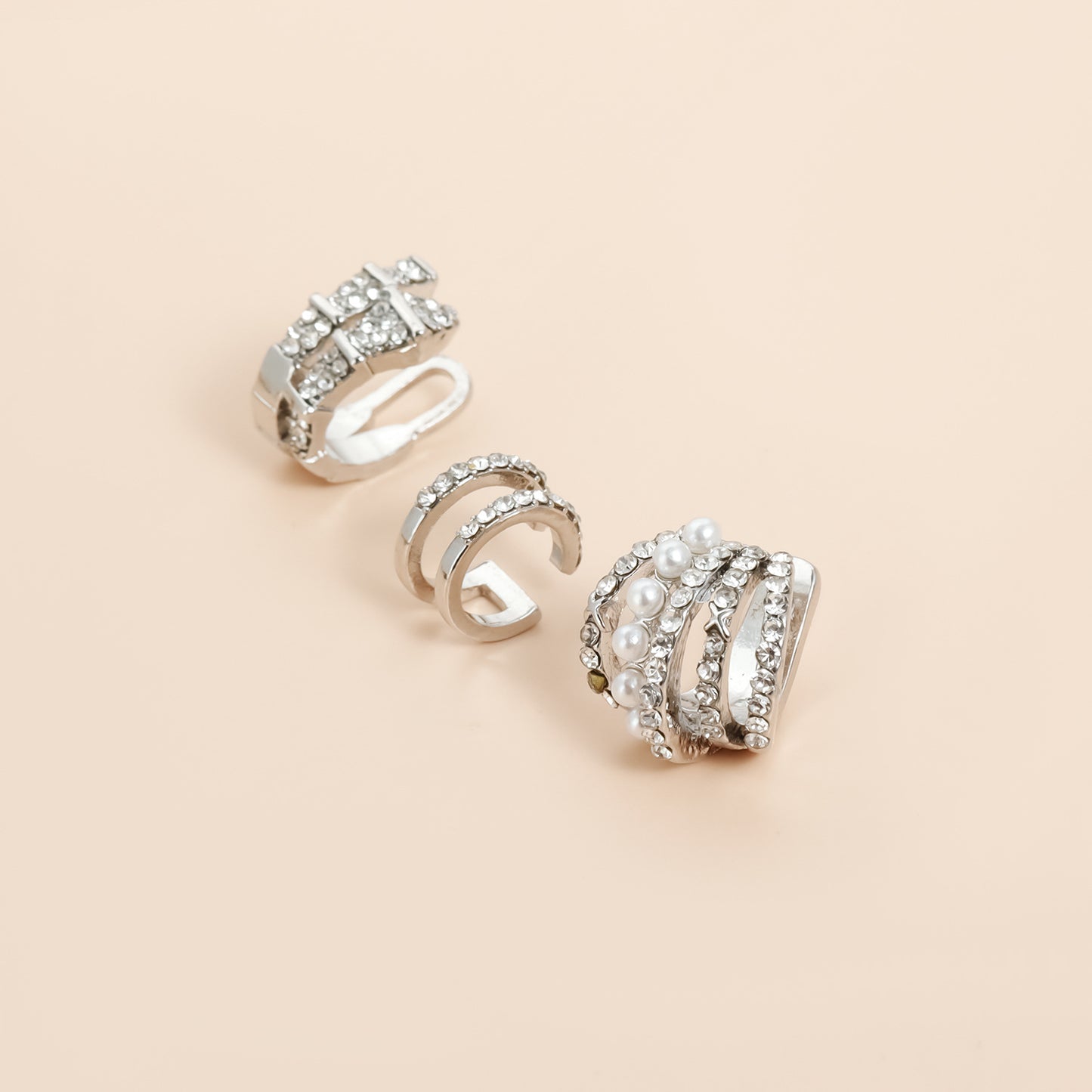 Fashionable Geometric U-Shaped Alloy Ear Clips with Pearl and Crystal Inlay for Women