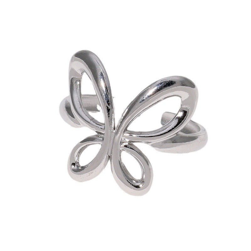Minimalist Butterfly-Shaped Titanium Steel Adjustable Ring for Women with Plated Finish