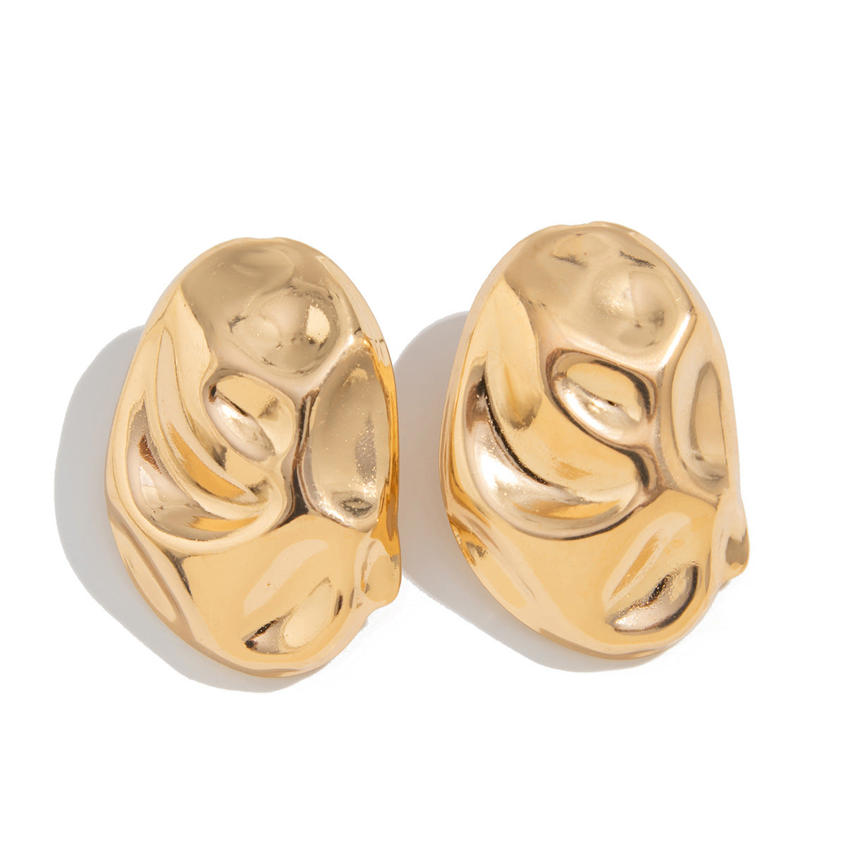Pendientes de Tachuela Metálicos Geométricos Florales Asimétricos Exagerados para Mujer con Acabado Chapado