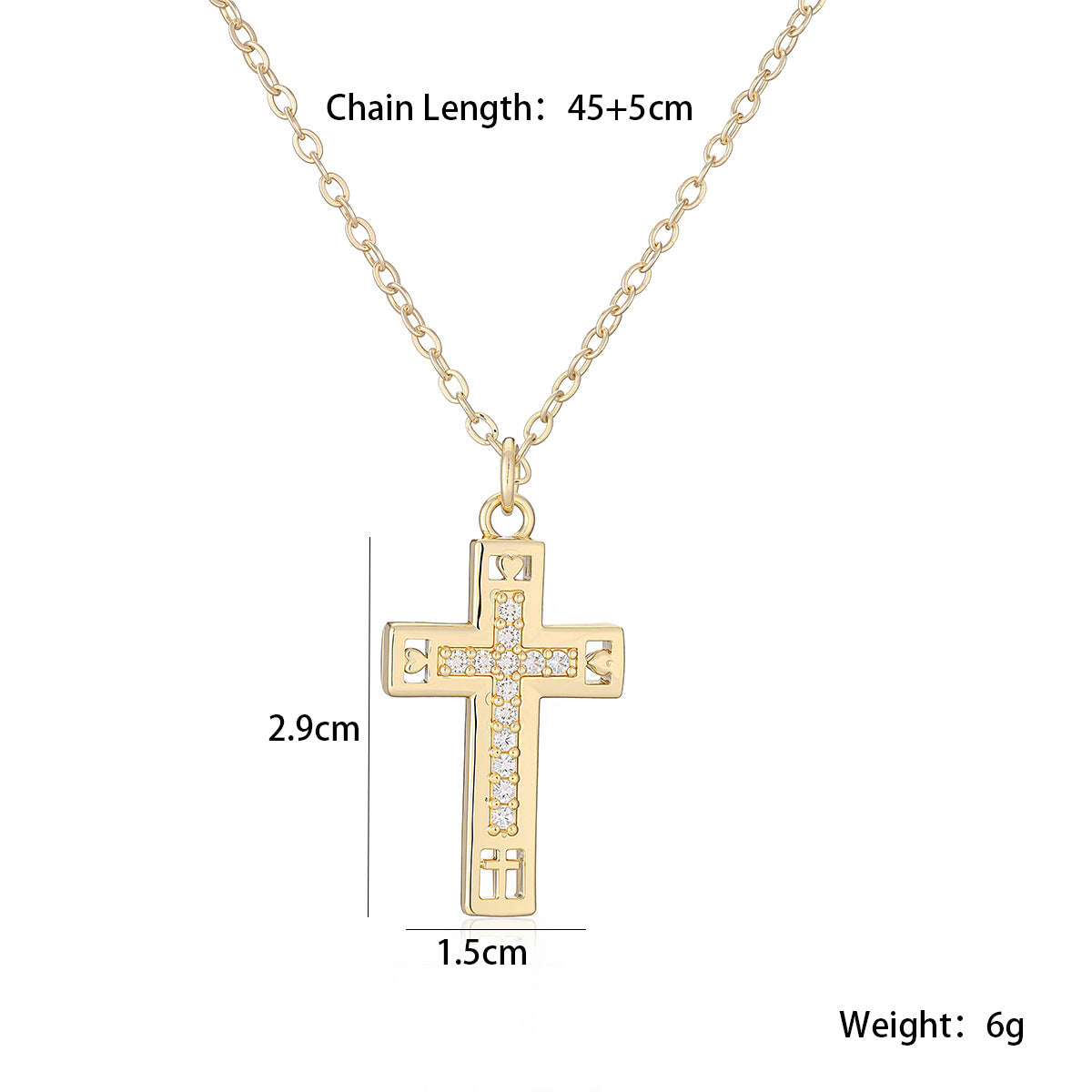 Minimalist 18K Gold Plated Brass Cross Necklace with Cubic Zirconia for Women