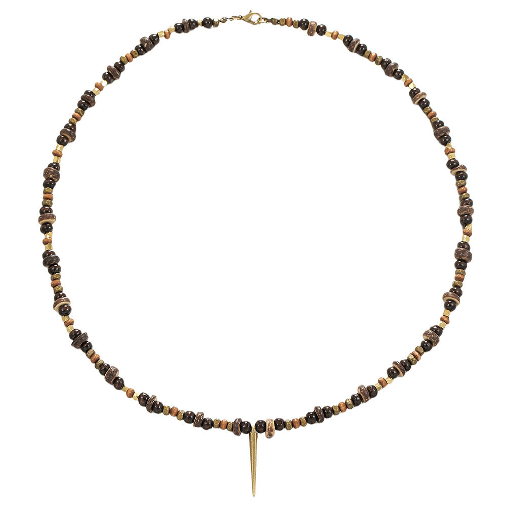 Casual Geometric Round Wood Bead Alloy Plated Men's Long Rivet Necklace