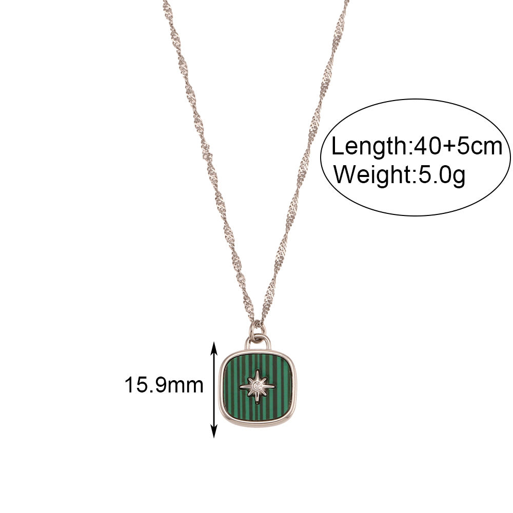 Minimalist Fashion Stainless Steel Octagram Shell Square Pendant Necklace for Women