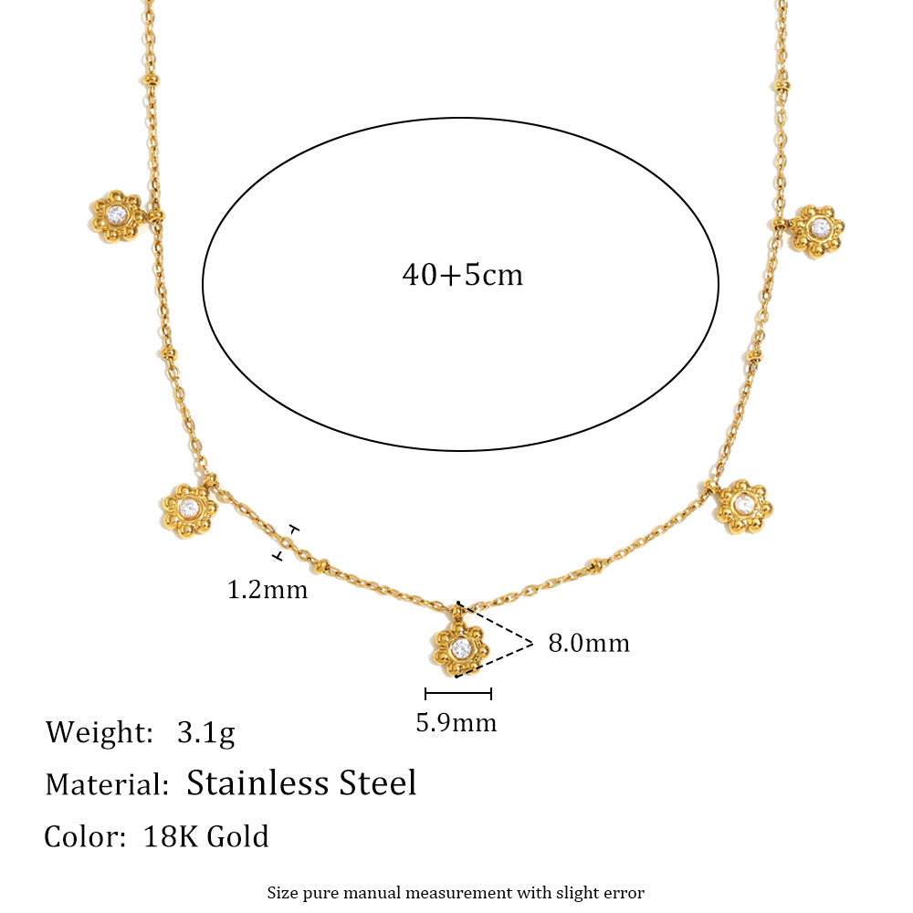 Collana da donna a forma di cuore e lacrima, placcata in oro 18 carati, in acciaio inossidabile, con fiore in zircone e perline