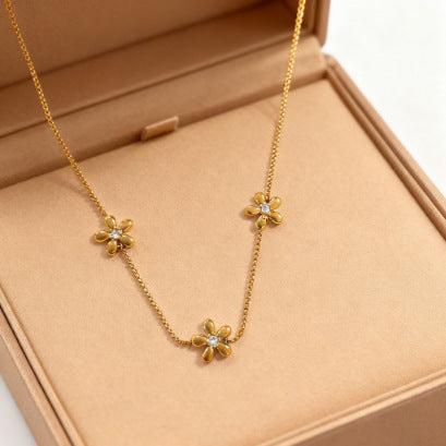 Vintage Elegant Floral Stainless Steel Plated Necklace Bracelet Earring Set for Women