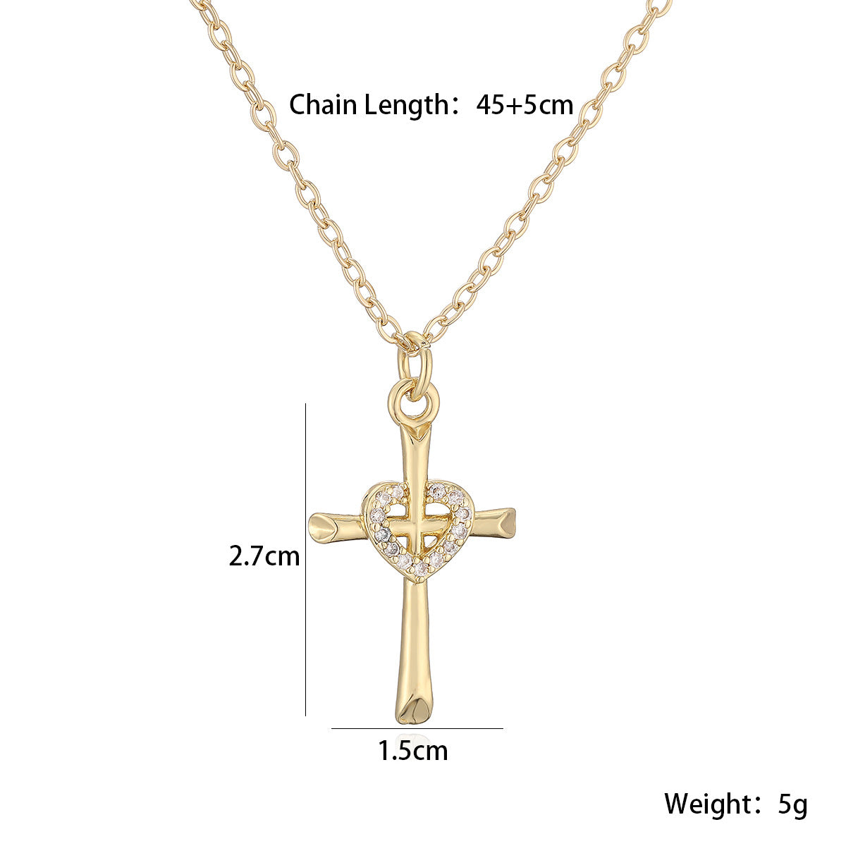 Minimalist Gold Plated Brass Cubic Zirconia Cross Pendant Necklace for Women