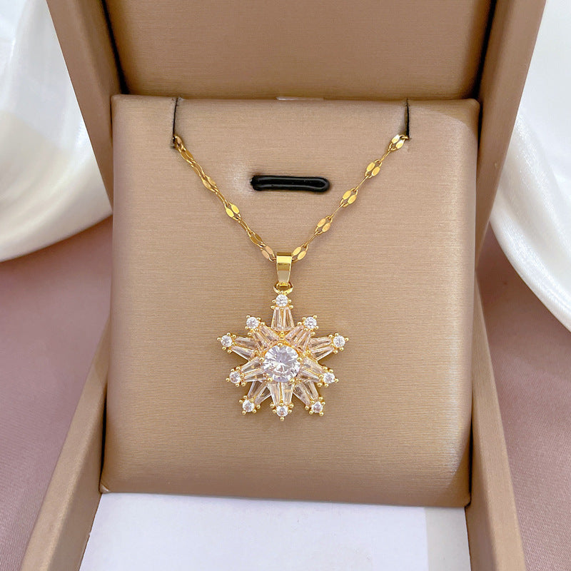 Collana in acciaio al titanio placcato di lusso geometrico da donna con catena a labbra, pendente dolce per festa di matrimonio