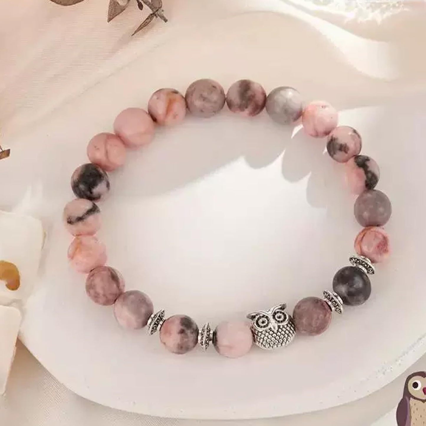 Personalized Animal Owl Agate Beaded Bracelet Unisex Gift
