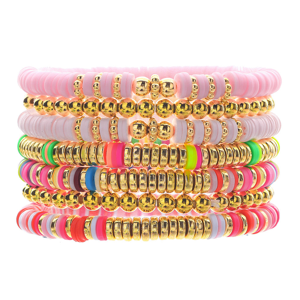 Bohemian Wood Bead and Resin Letter Bracelet Set
