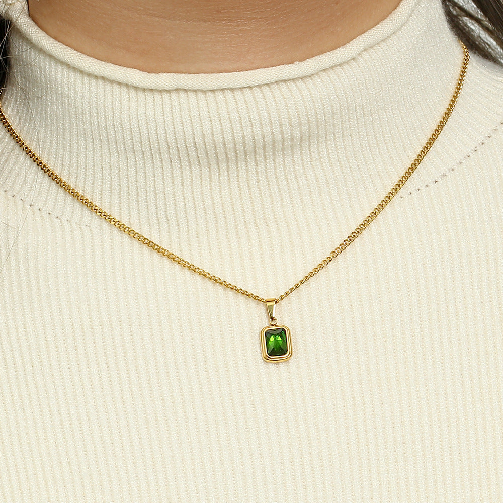Collar con colgante de circonita champán geométrica de moda en acero inoxidable con acabado chapado para mujer
