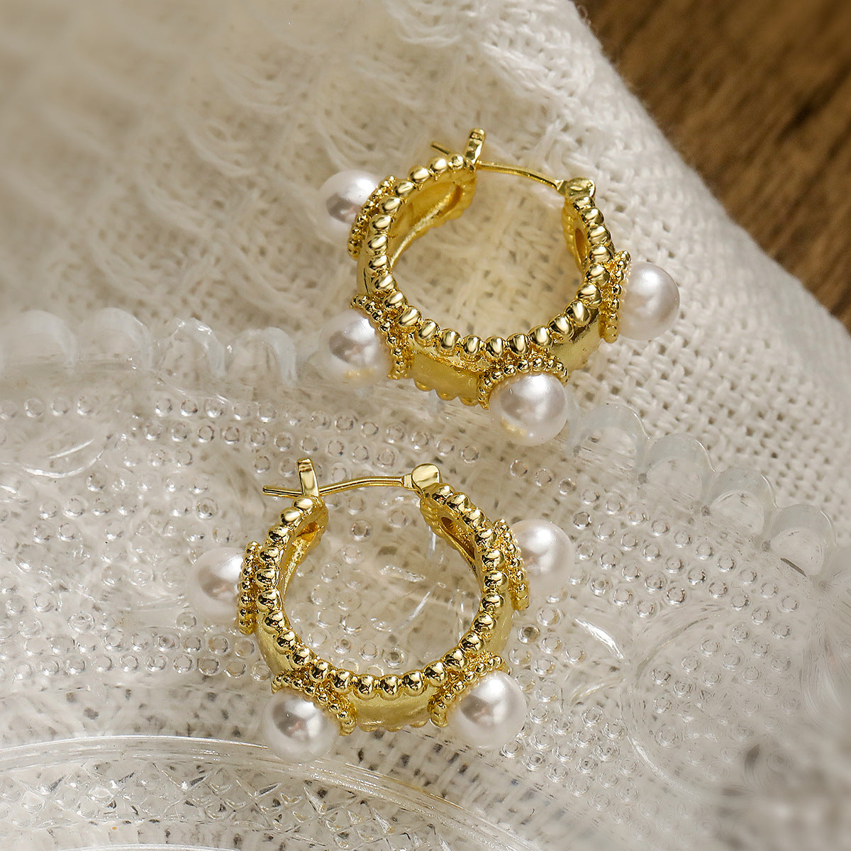 Minimalist Geometric Copper Ear Cuffs with Gold Plating and Micro-Pave Pearl Accents for Women