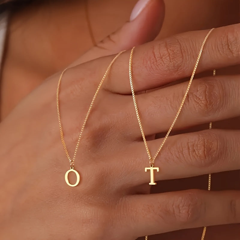 18K Gold Plated Stainless Steel Letter Pendant Box Chain Necklace