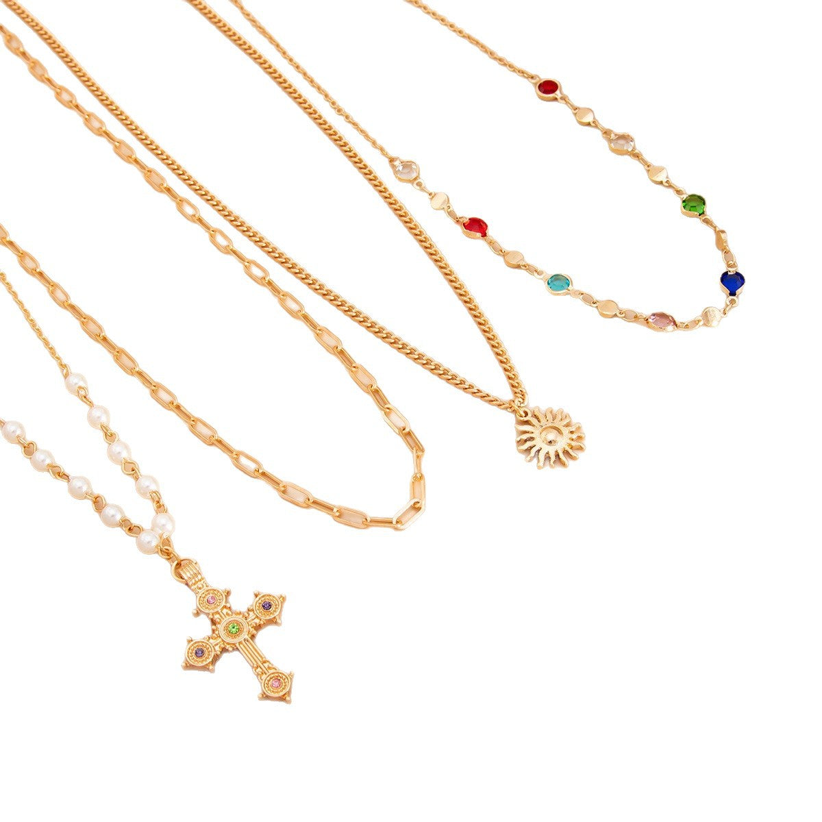 Elegante Collar con Colgante de Cruz de Aleación Chapado en Oro con Borla de Perlas de Imitación para Mujer