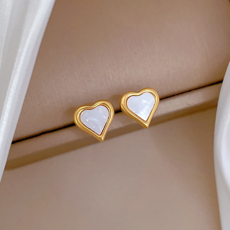 Minimalist Heart-Shaped Titanium Steel Stud Earrings with Plated Finish for Women