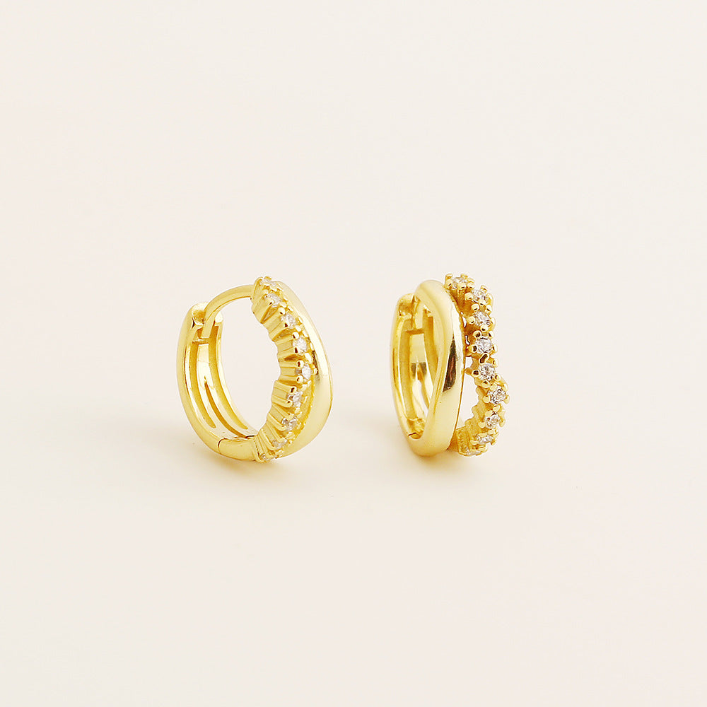 Pendientes de botón geométricos minimalistas de plata de ley 925 con incrustaciones de pedrería pavé para mujer