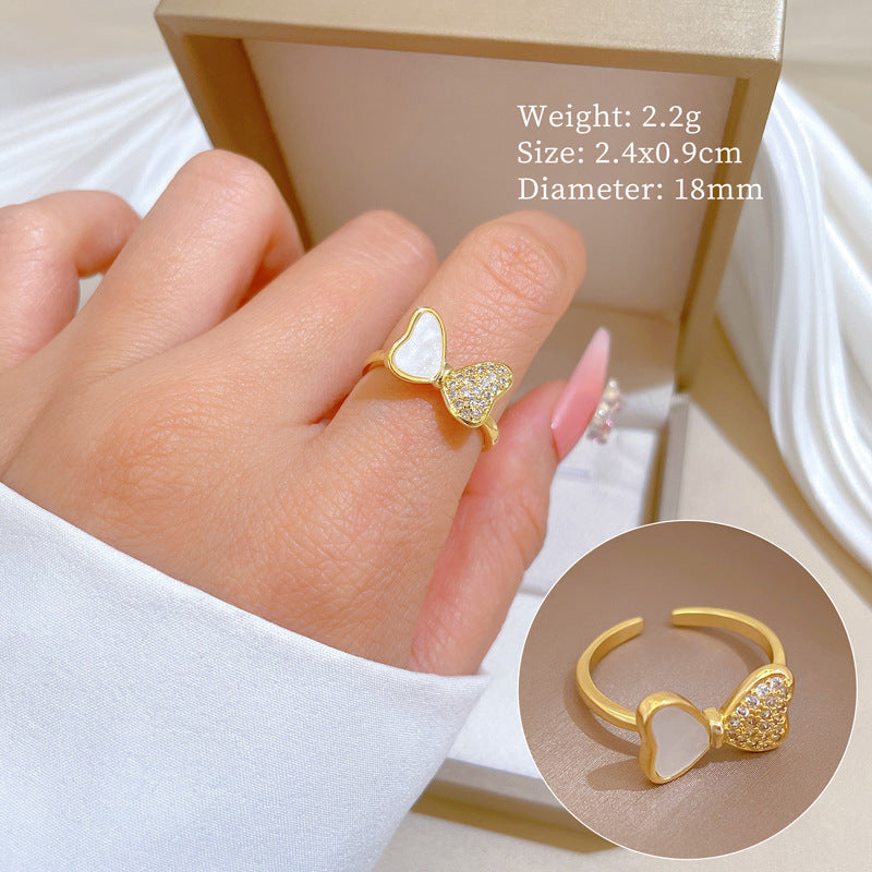 Kawaii Style Butterfly-Shaped Brass Ring with Gold Plating Adjustable Band for Women