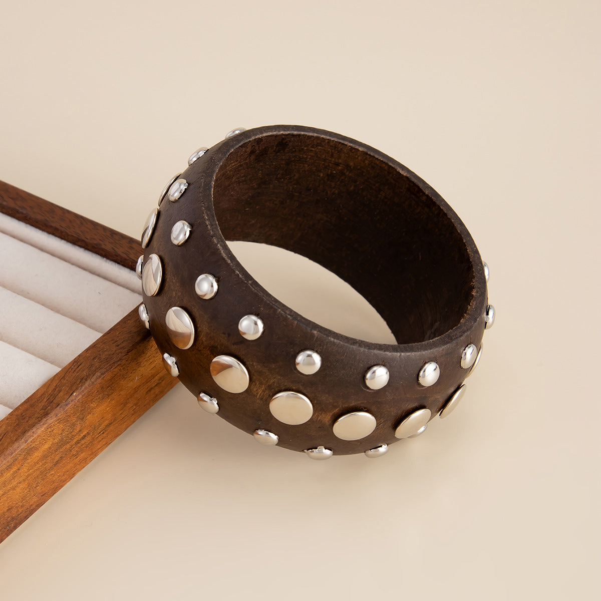 Vintage Ethnic Round Wood Cuff Bracelet Handmade