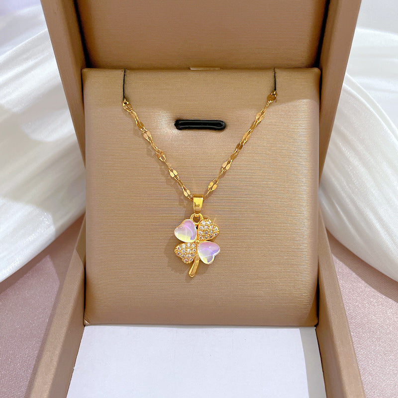 Collana in acciaio al titanio placcato di lusso geometrico da donna con catena a labbra, pendente dolce per festa di matrimonio