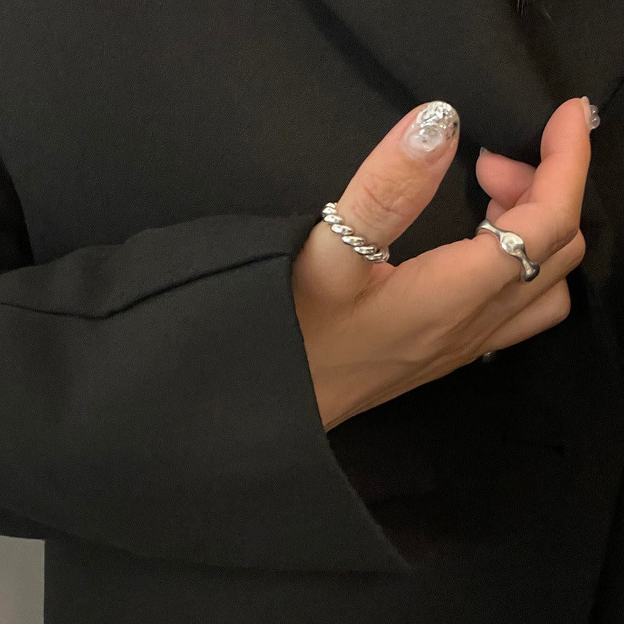 Vintage Minimalist Heart-Shaped 925 Sterling Silver Adjustable Ring with Rope Knot Detail for Women
