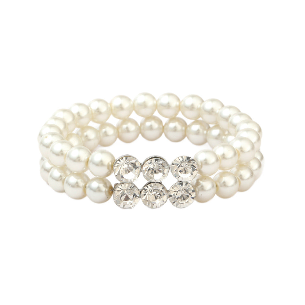 Minimalist Pearl Necklace Set with Rhinestone Pendant, Round Glass Pearls, Plated Finish, Snake Chain Style for Women