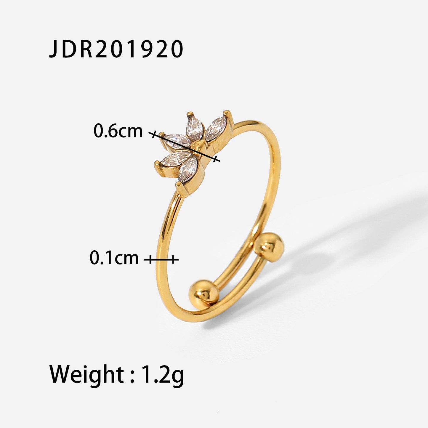 Waterproof Stainless Steel 18K Gold Plated Geometric Square Crystal Zircon Ring for Women