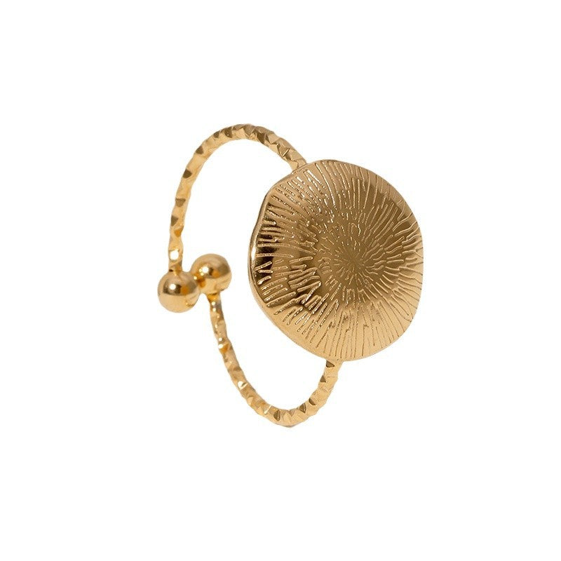 Anello Aperto da Donna Minimalista Geometrico Tondo in Acciaio Inossidabile Placcato Oro Stile Vintage Francese