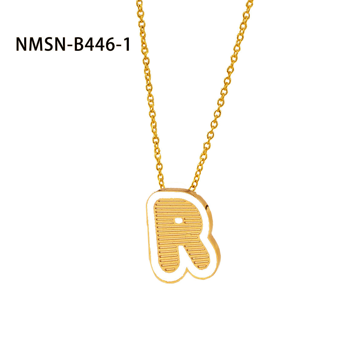 Collana con pendente a forma di lettera minimalista in acciaio inossidabile placcato oro 18 carati e dettagli in smalto da donna
