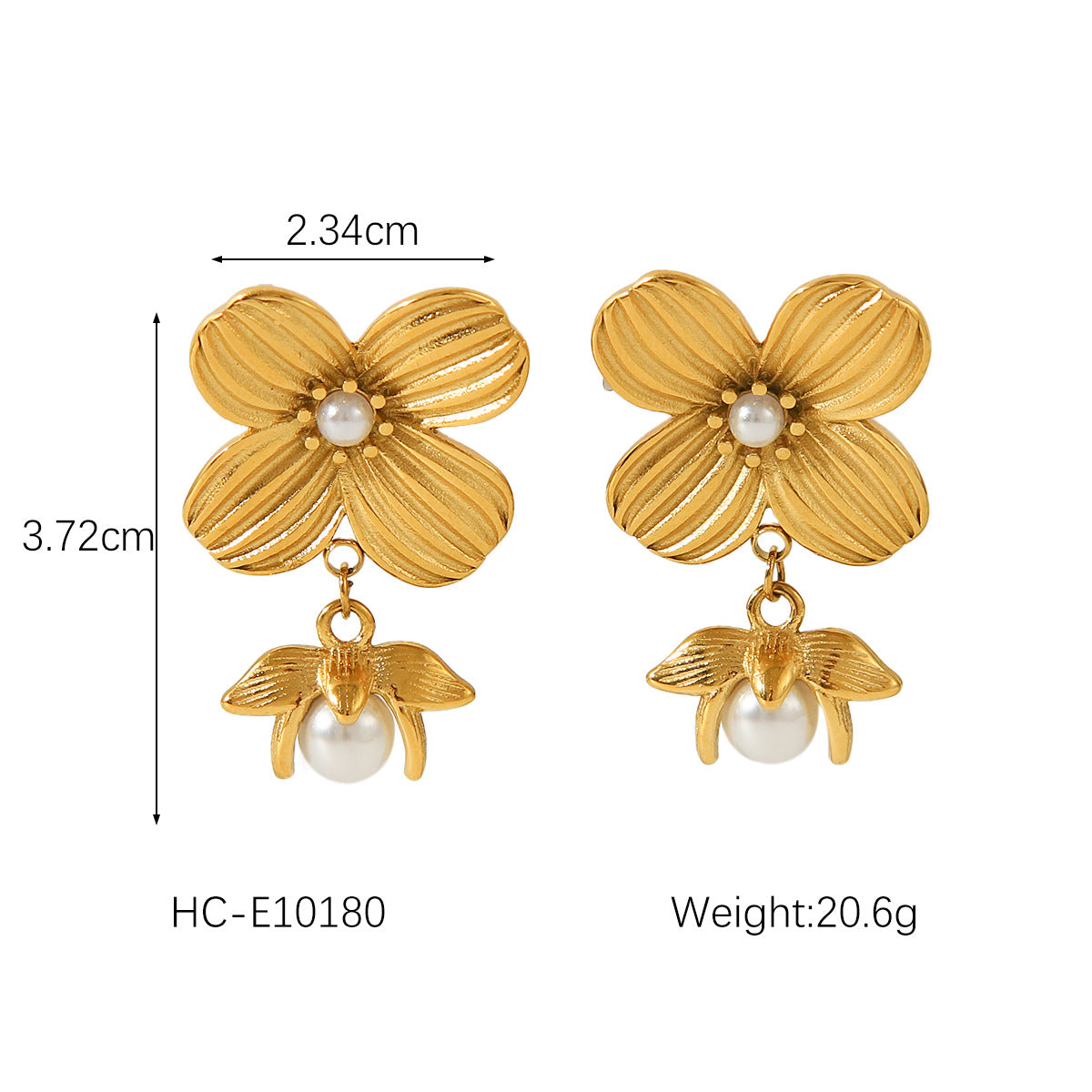 Fashion 18K Gold Plated Textured Five-Petal Flower Stainless Steel Stud Earrings for Women