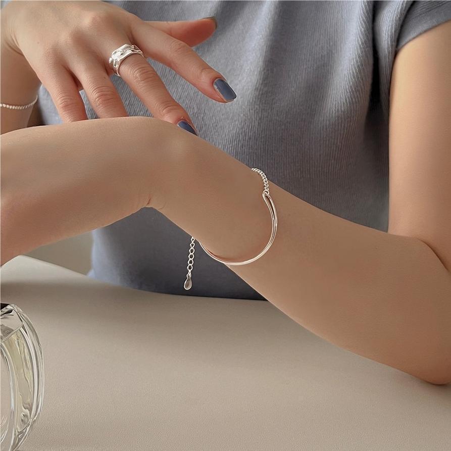 Bracciale minimalista con perline rotonde geometriche in argento sterling 925
