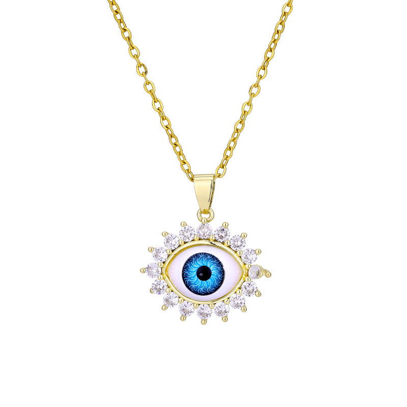 Collana vintage con occhio di Allah geometrico per uomo e donna in rame placcato oro su catena a maglie ovali