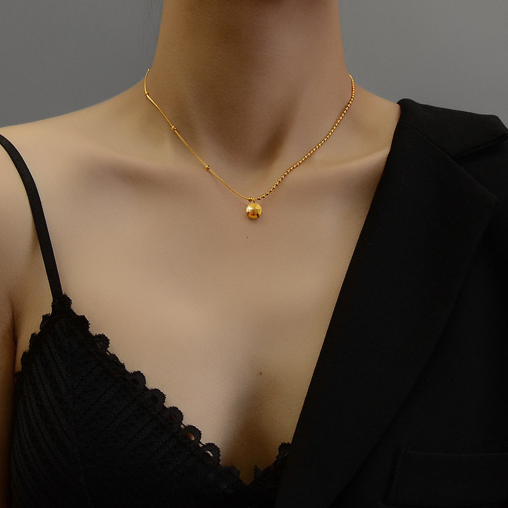 Minimalist Lucky Gold Bean Pendant Necklace in Titanium Steel with Gold Plating for Women and Men