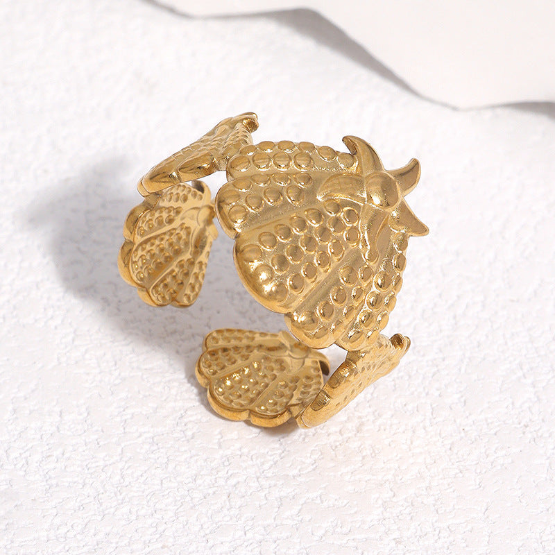 Gold Plated Stainless Steel Shell Starfish Ring for Women