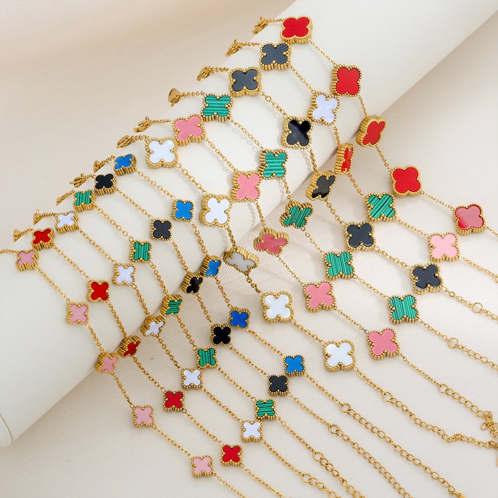 Minimalist Clover-Shaped Titanium Steel Bracelet with Plated Finish for Women, Hypoallergenic and Fade-Resistant Luxury Accessory