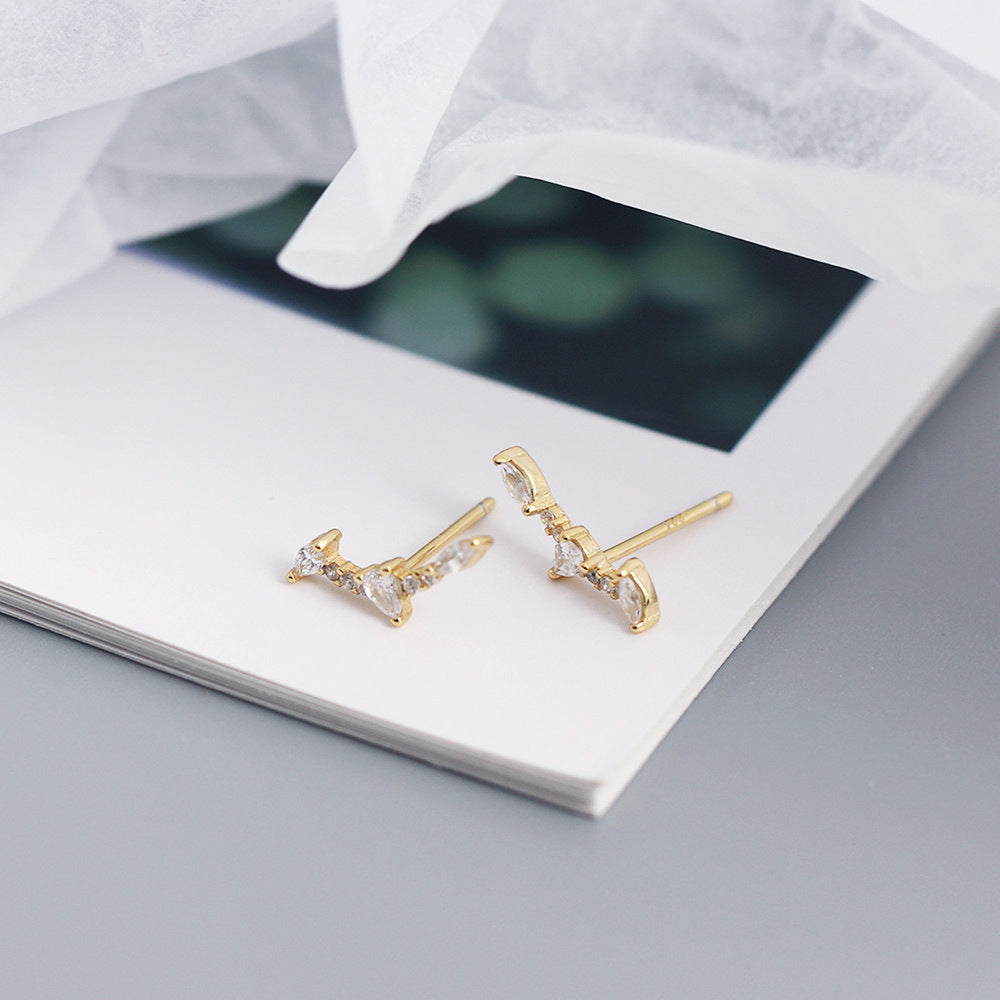 Elegant Geometric Bar-Shaped S925 Sterling Silver Stud Earrings with Cubic Zirconia Inlay