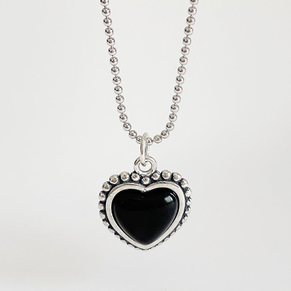 S925 Sterling Silver Heart Pendant Necklace Modern Geometric Artistic Vintage Jewelry for Women