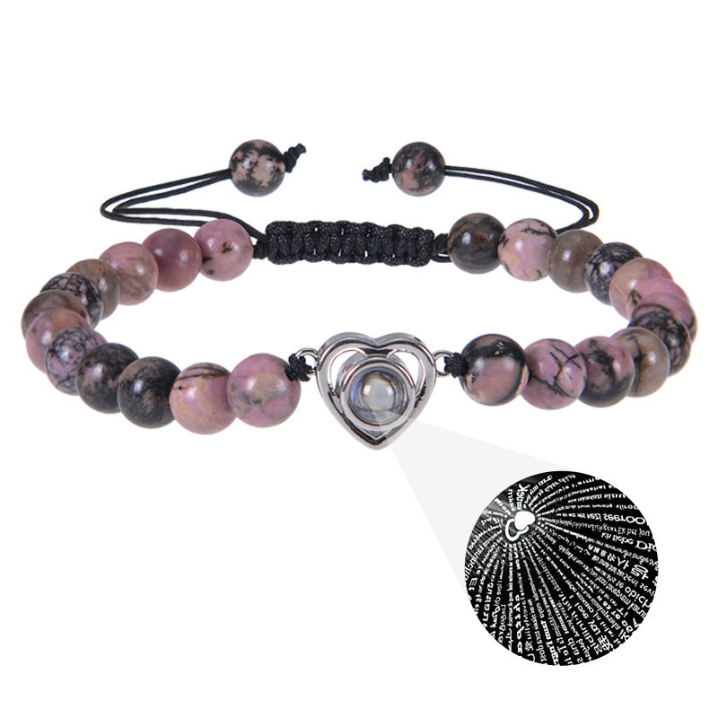 I Love You Projection Crystal Agate Bracelet Unisex Round Letter Charm