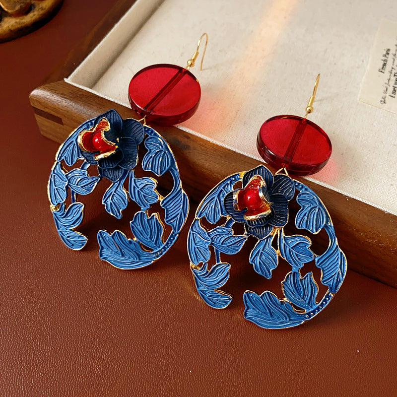Vintage Chic Floral and Geometric Alloy Earrings with Gold Plating for Women Lightweight Elegant Ear Hooks