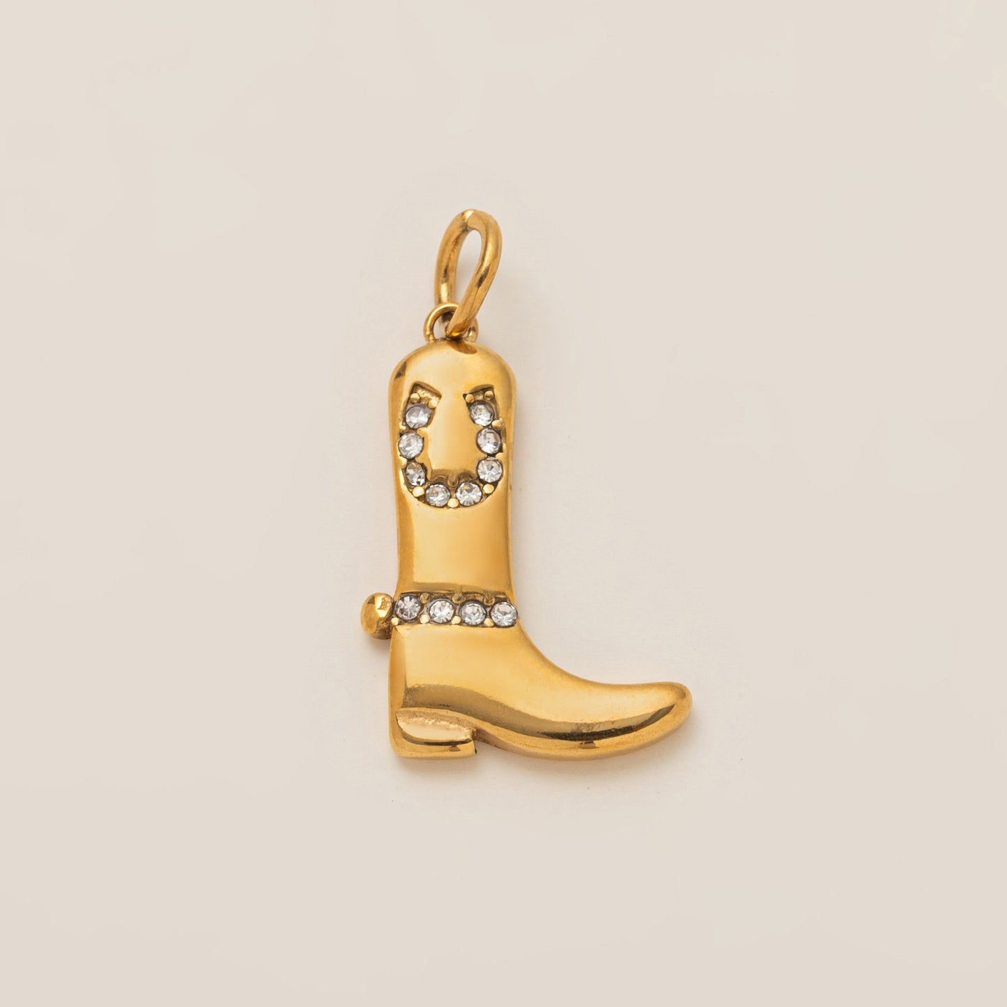 Vintage 18K Gold Plated Stainless Steel PVD Boot Charm Bar