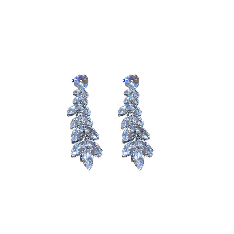 Elegante conjunto de collar con dije de espiga de circonita con aretes de borla para mujer, cadena de clavícula a la moda, joyería de lujo