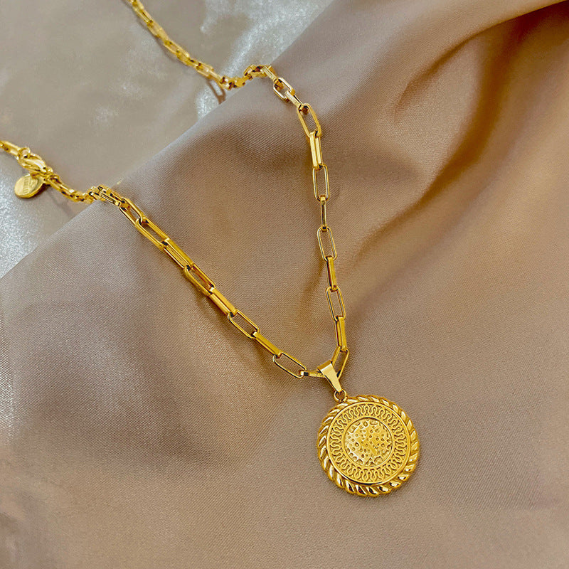 Gold Plated Titanium Steel Round Geometric Necklace for Unisex