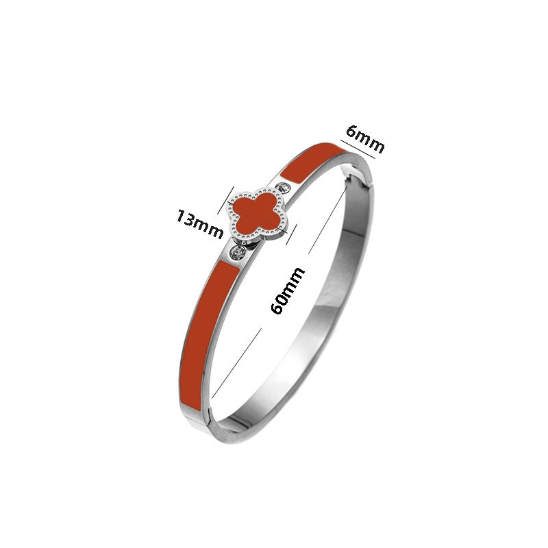 Bracciale Minimalista in Acciaio Inossidabile da Donna con Placcatura in Acciaio al Titanio e Intarsio di Strass a Forma Geometrica Ovale
