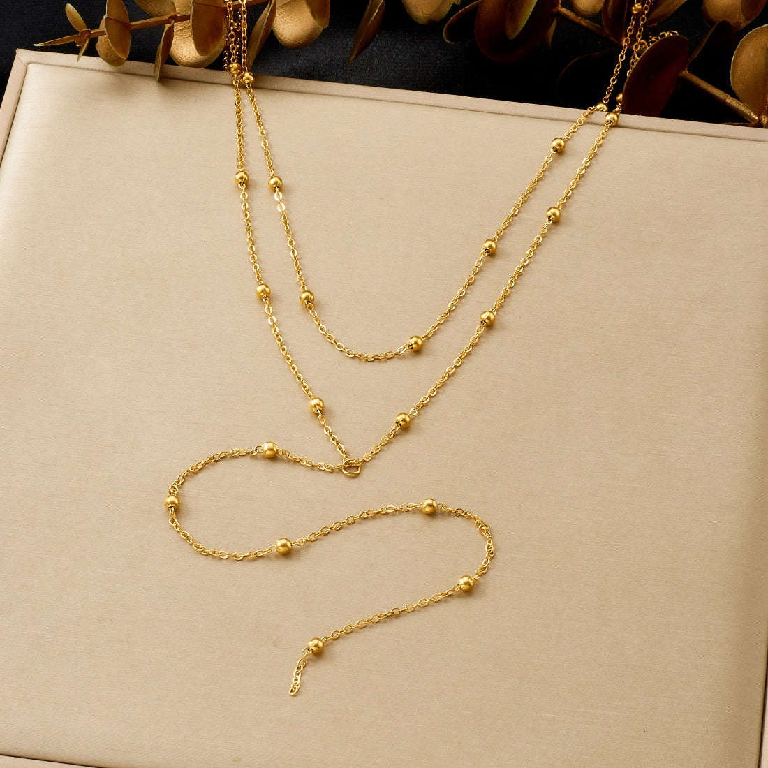 Minimalist Gold Plated Stainless Steel Ball Chain Necklace with Tassel for Women