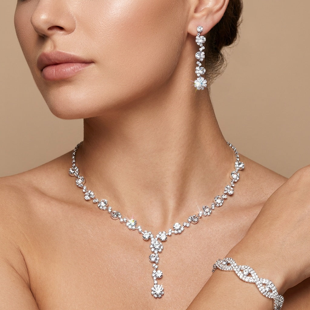 Vintage Floral Teardrop Plated Brass Necklace and Earring Set for Women