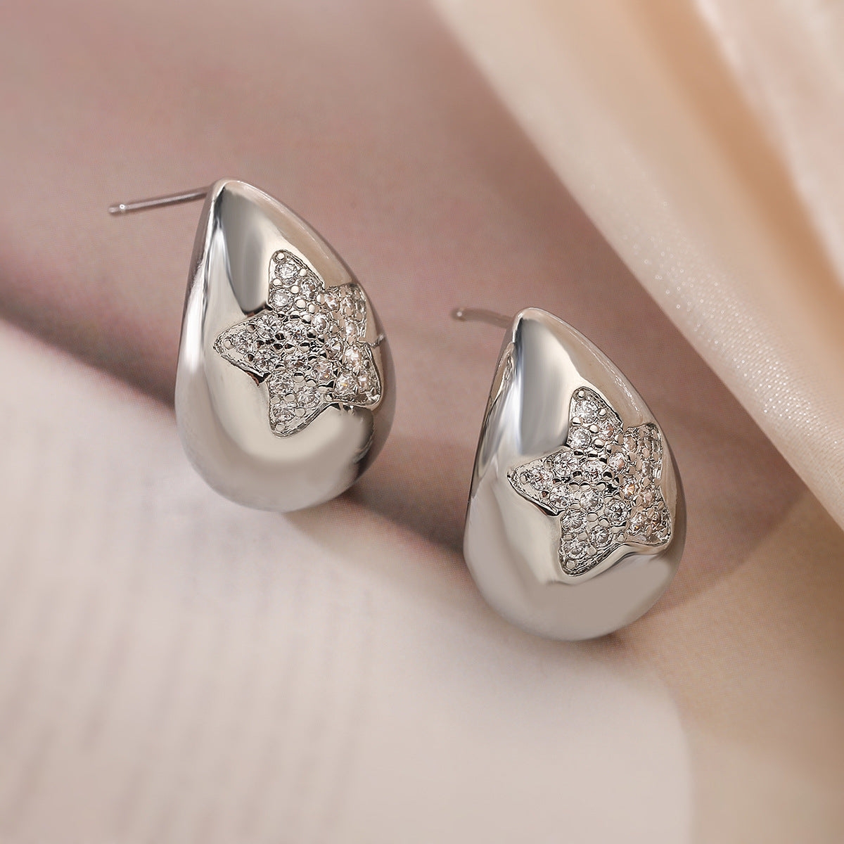 Minimalist Luxe Copper Gold-Plated Zircon Heart Star Teardrop Stud Earrings for Women