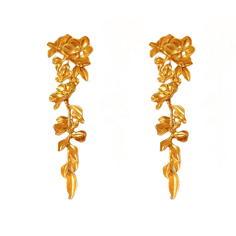 Vintage Floral Leaf Tassel Earrings in Copper for Women