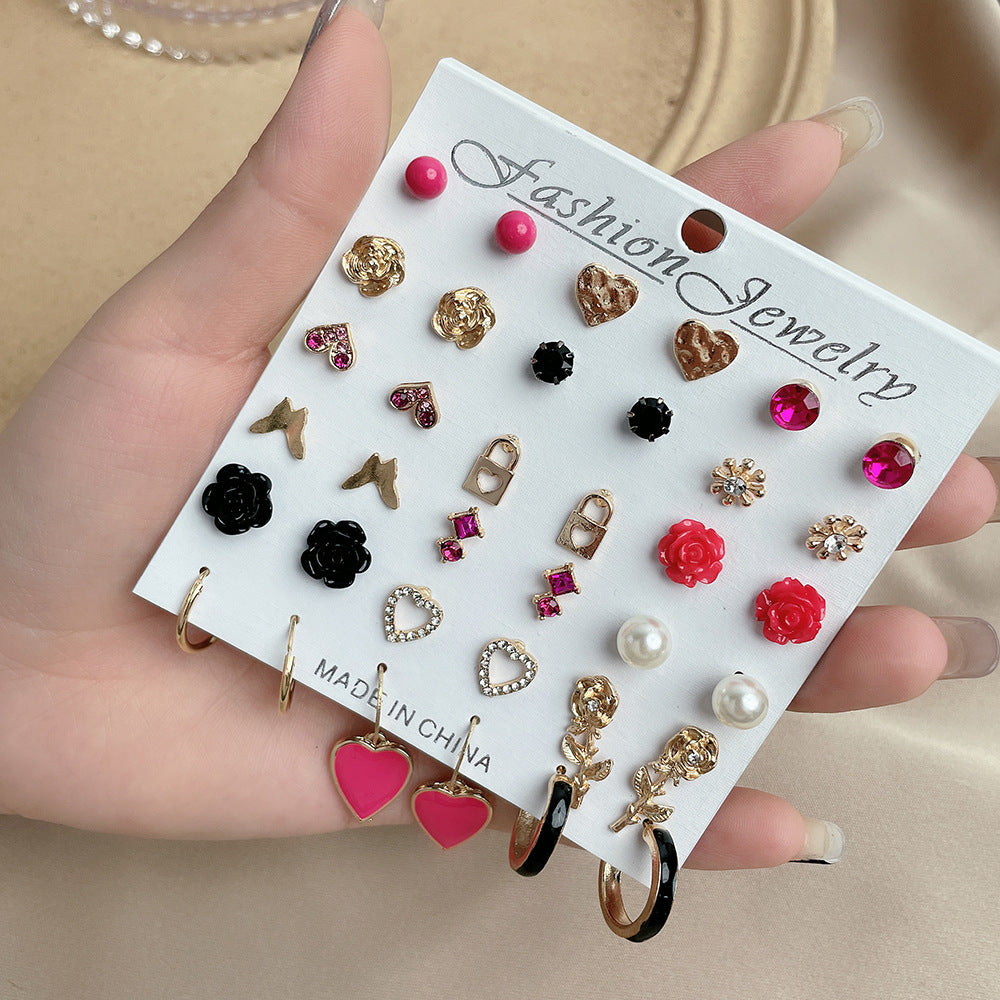 Minimalist Sweet Geometric Floral Micro-inlay Crystal Alloy Earrings for Women