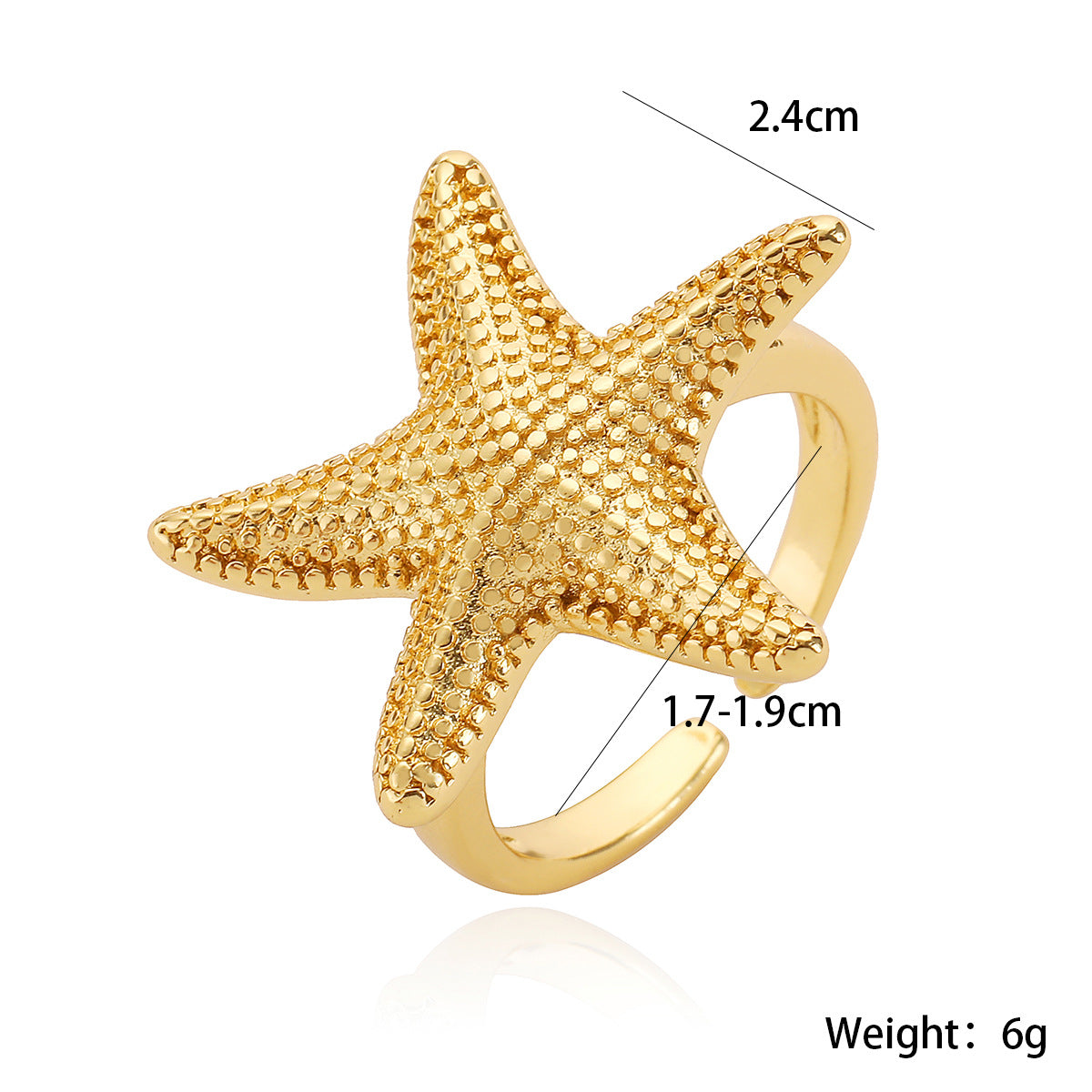 Minimalist 18K Gold Plated Brass Star Open Ring for Women