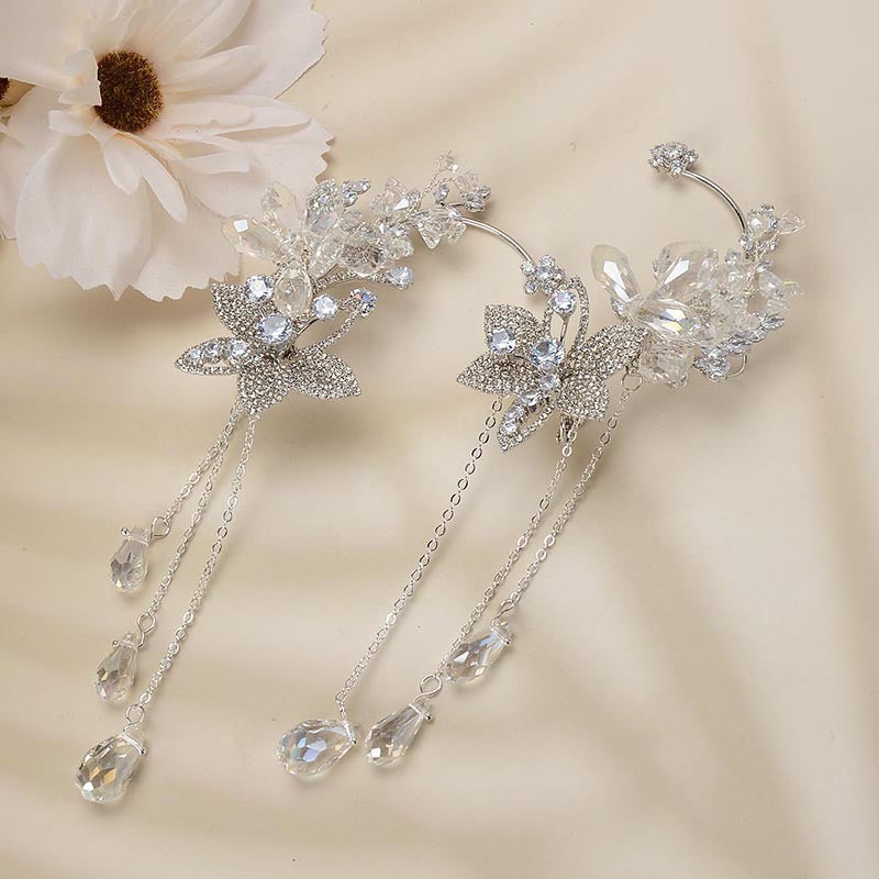 Sweet Elegant Butterfly Floral Alloy Plated Crystal Rhinestone Earrings for Women