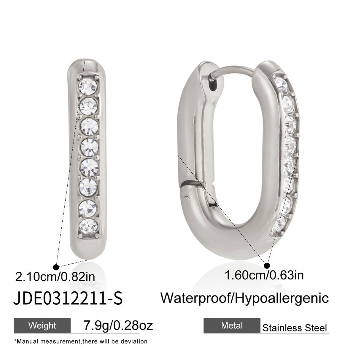 Elegant Geometric Stainless Steel Rhinestone Hoop Earrings Gold Plated